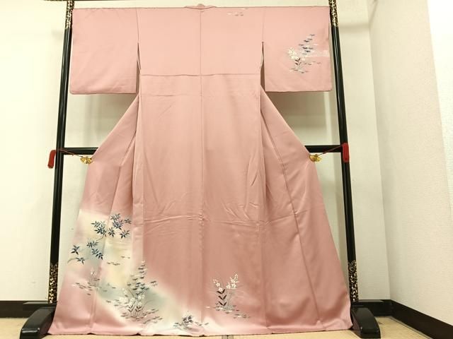 平和屋着物□訪問着 草花文 暈し染め 銀彩 正絹 逸品 AAAX3350ph