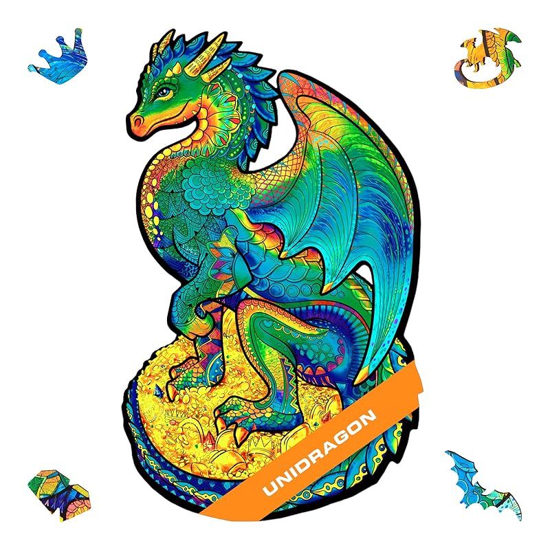UNIDRAGON 木製パズル ジグソー 大人と子供への最高のギフト ユニークな形のジグソー ピース ガード ドラゴン 21 х 33 cm 183 ピース 中