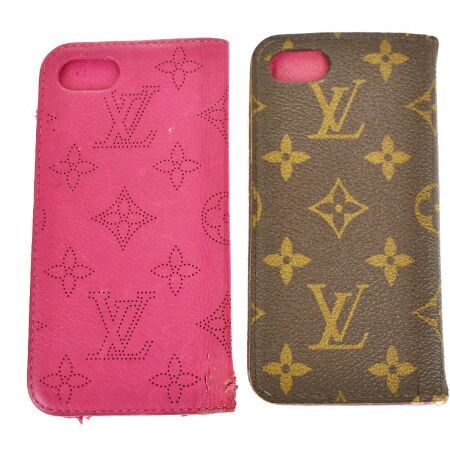 【中古】 2点セット ルイヴィトン LOUIS VUITTON iPhone7 フォリオ スマホケース カバー モノグラム マヒナ ピンク レザー 03ML265