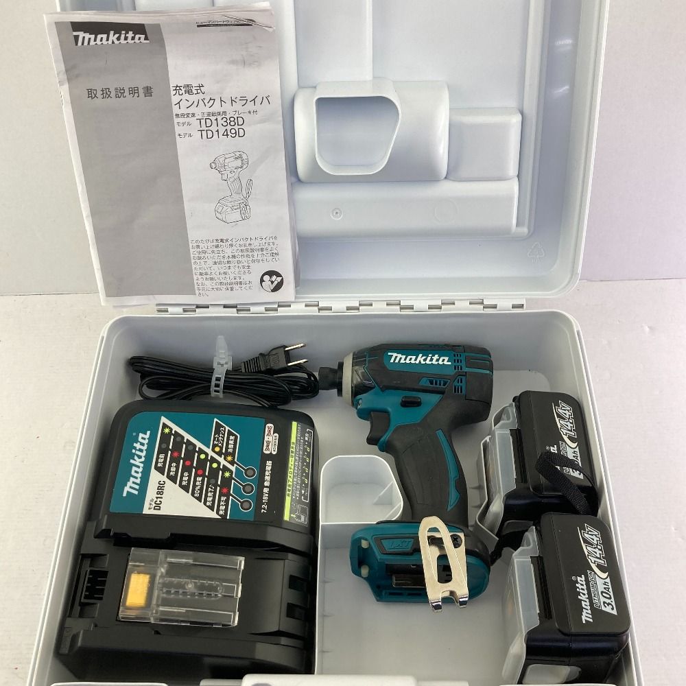 03w16340| 動作 済 makita マキタ 14.4V 3.0Ah 充電式インパクトドライバ TD138DRFX バッテリー2個 充電器 付