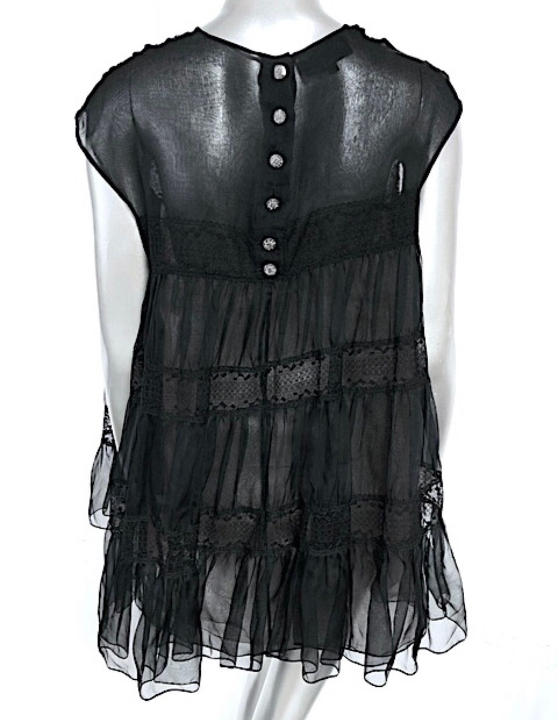 早い者勝ち ほぼ♥ CHANEL シャネル 24SS シルク シアー ティアード チュニック 34 ブラック 黒 ココマーク P77270 2A48