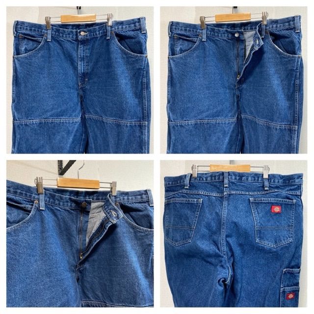 ディッキーズ デニムワークパンツ極太ジーパン大ダブルニー紺インディゴ定番 古着 ディッキーズワークデニムパンツダブルニー極太バギーGパン