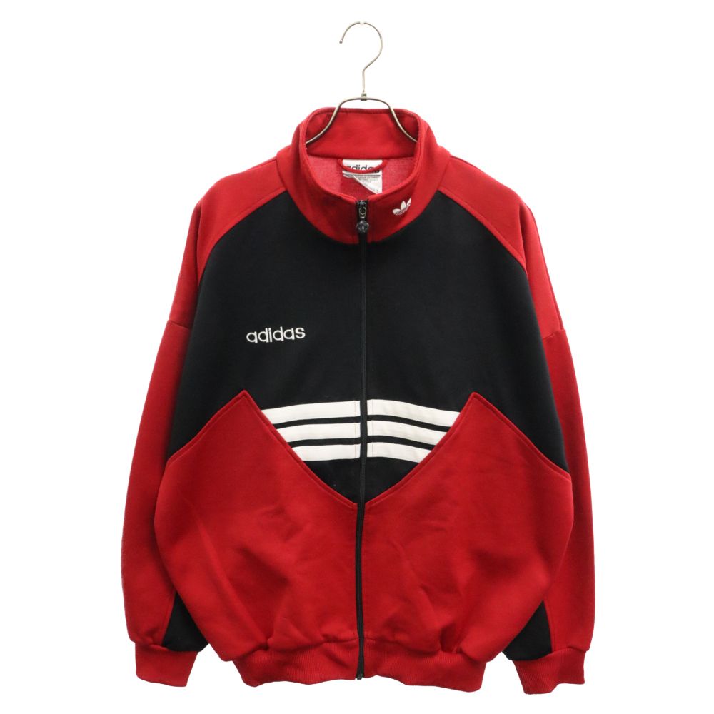 adidas (アディダス) 80～90S VINTAGE ヴィンテージ ロゴエンブロイダリー ポリエステル ジップアップ トラックジャケット ジャージ レッド/ブラック