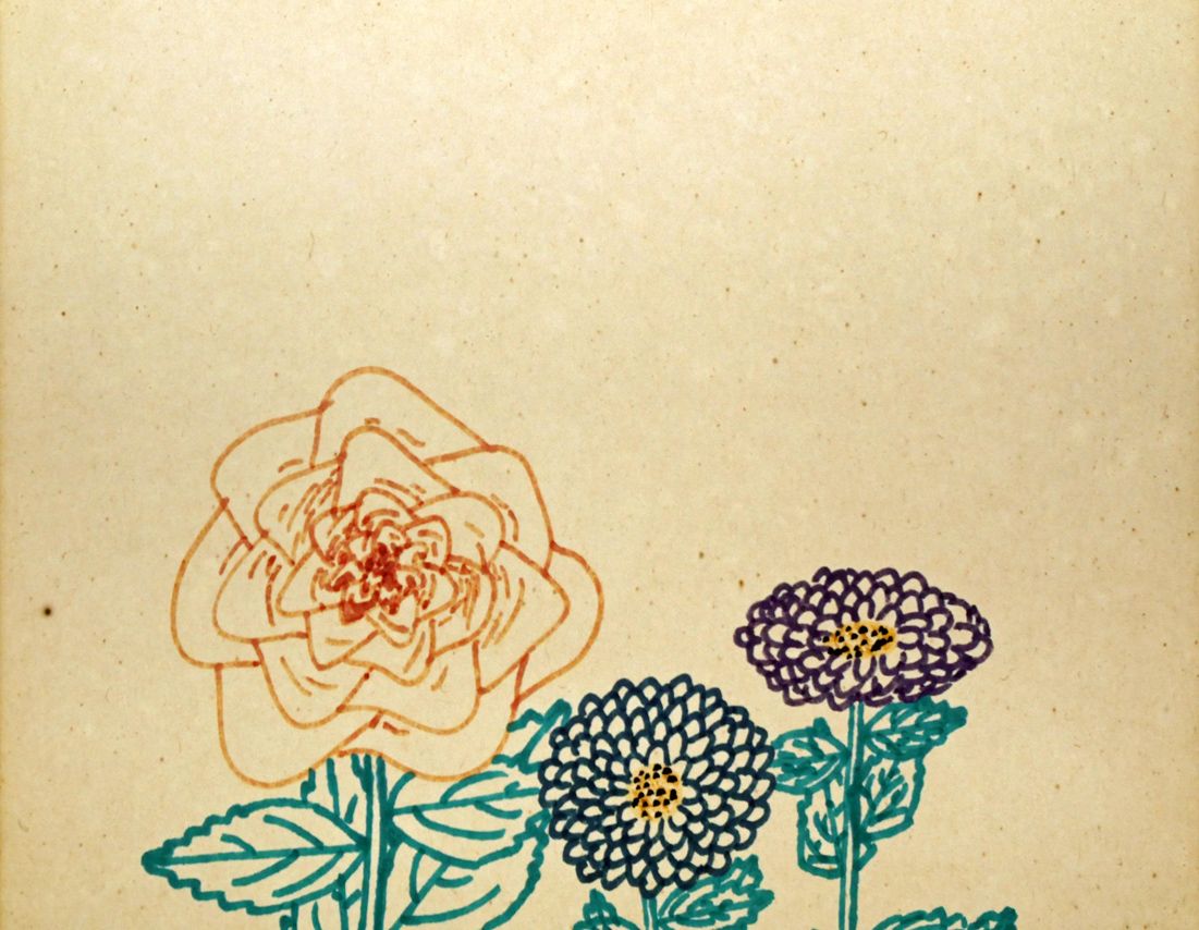 山下 清「だりや」色ペン画・6号色紙・鑑定書付き 裸の大将 放浪の画家