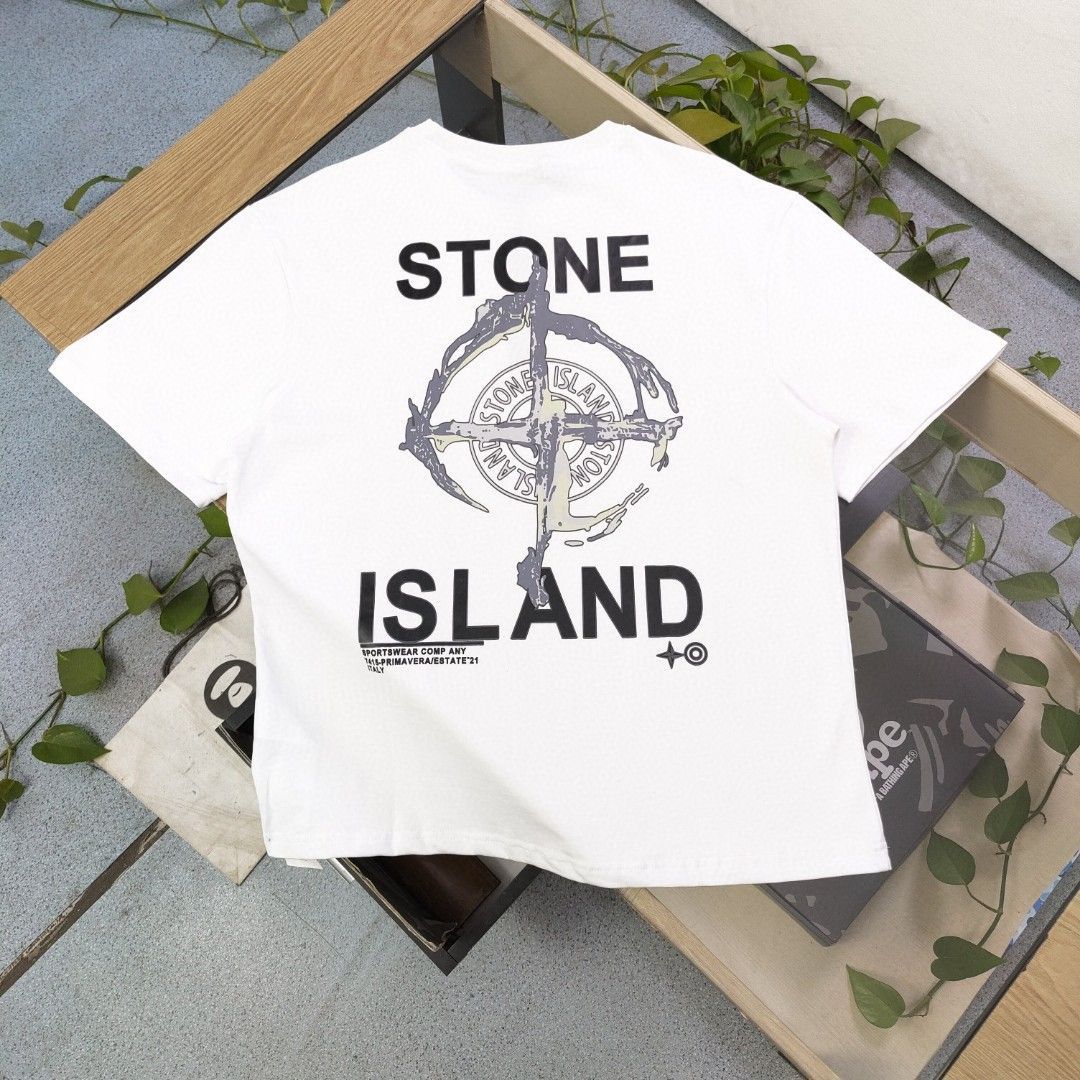 STONE ISLAND 長袖コットンシャツ コンパス ロゴ 刺繍 ホワイト 白