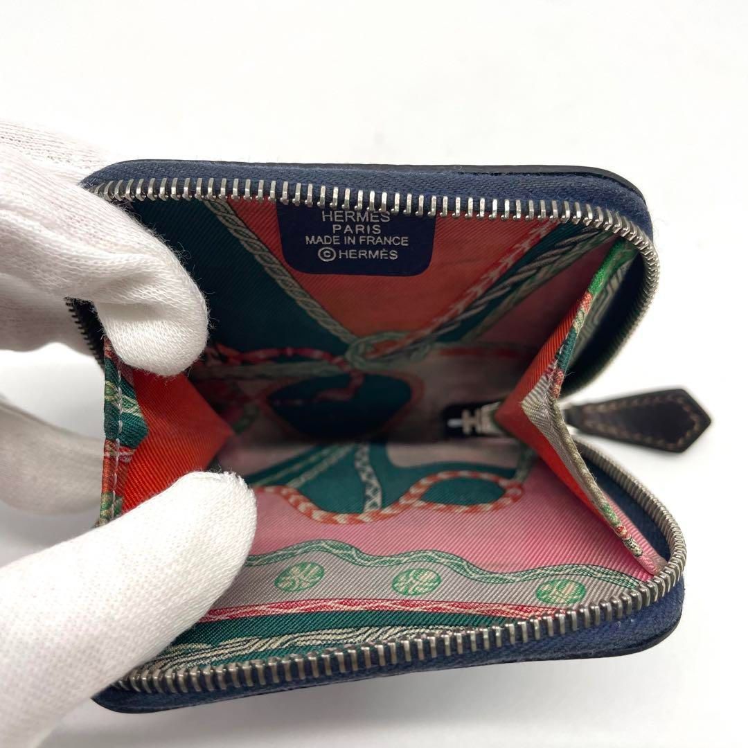 HERMES 財布 アザップコンパクト O刻印 シルクイン ブルー レザー