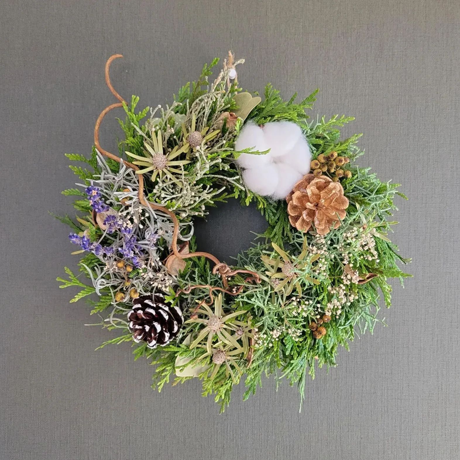 リース(コットンフラワー&野バラ) /クリスマスリースドライフラワー野バラ