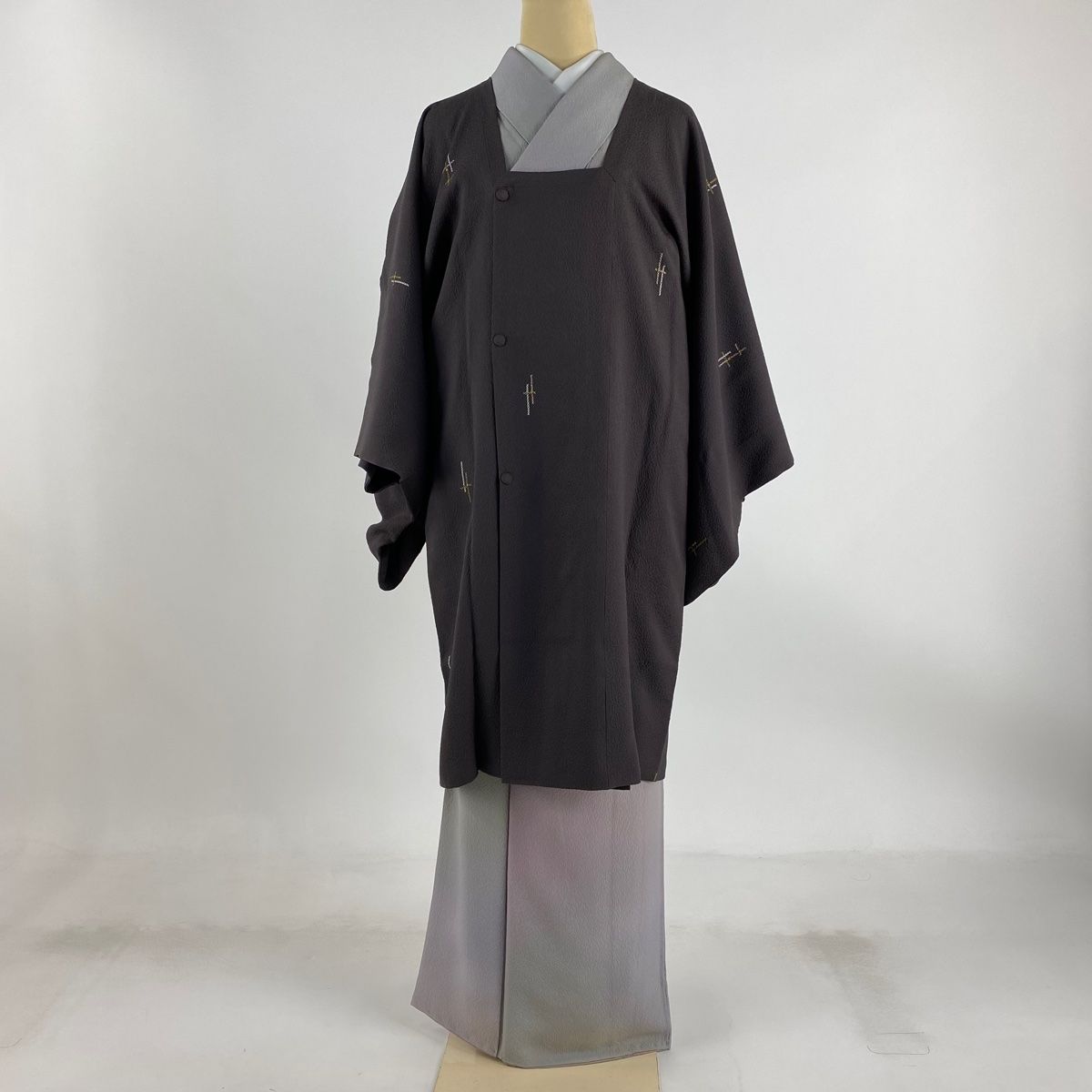 道行 身丈98.5cm 裄丈65cm M 和装コート 角衿 濃紫 正絹 秀品