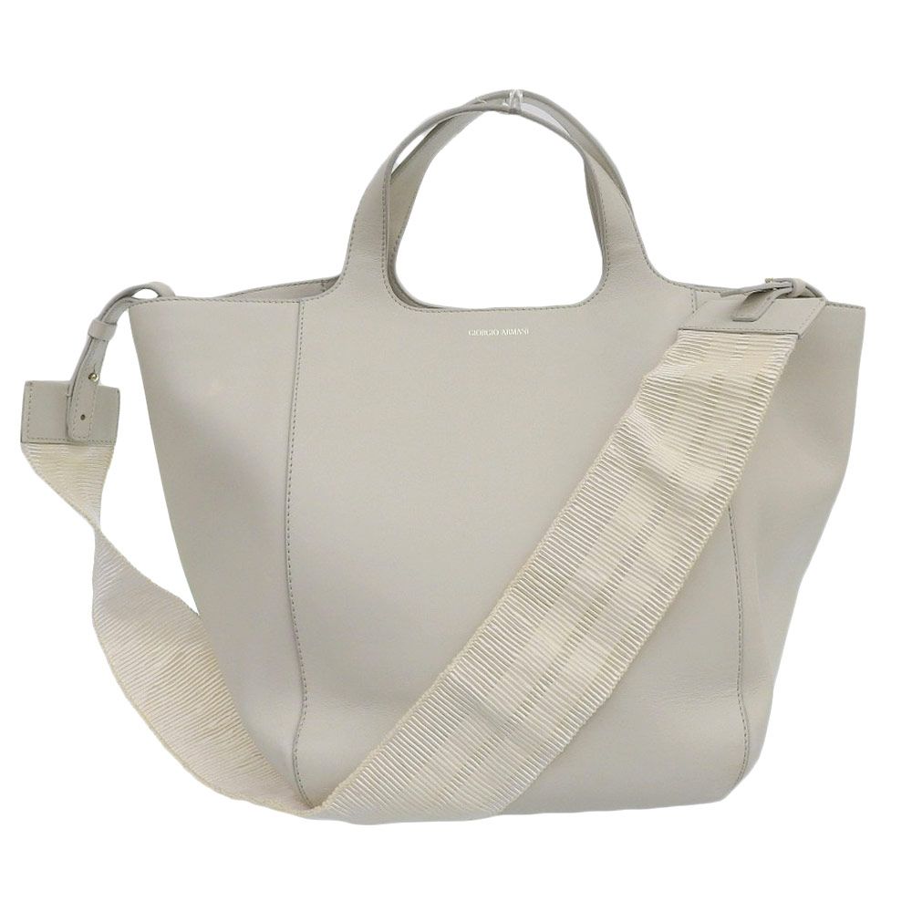 ジョルジオアルマーニ GIORGIO ARMANI 現行ロゴ ボックスカーフレザー 2way バスケット ショルダー クロスボディ ハンドバッグ 白 レディース
