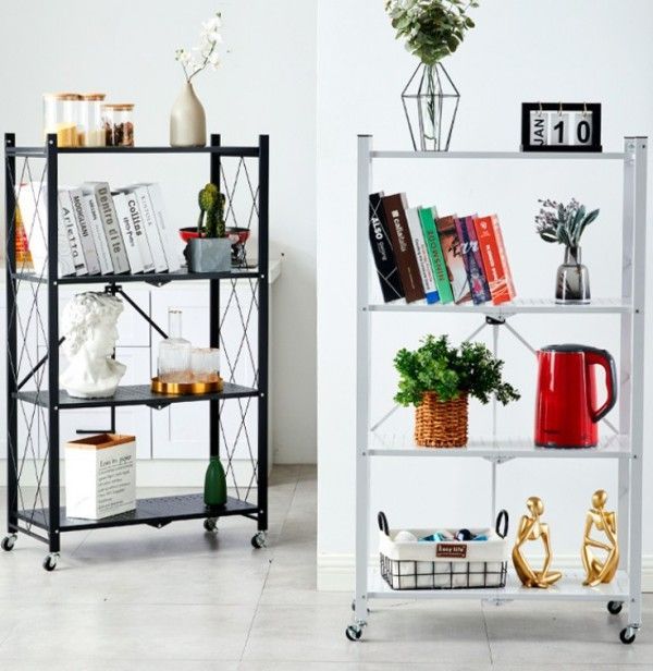 食器棚 折りたたみスチールラック 3段 幅71cm×奥行34cm×高さ87cm キッチン収納 インストール不要で開いて レンジラック レンジボード コンパクト キッチンラック 電子レンジ台 車輪付き 移動便利 倉庫