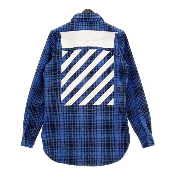 OFF-WHITE オフホワイト バックバイアスロゴ CPOジャケット チェックシャツ 長袖 厚手 メンズ XSサイズ ブルー系 トップス DM16470