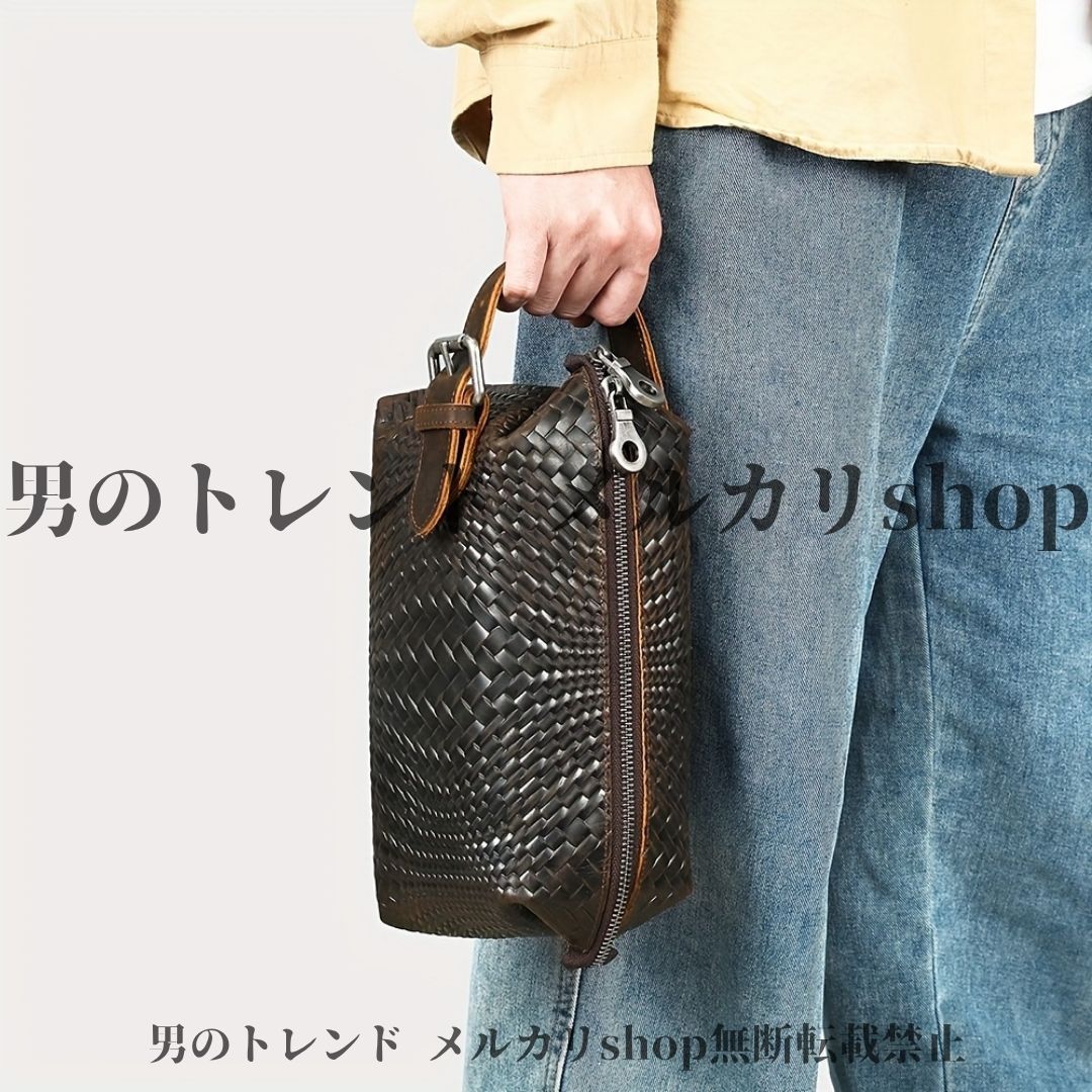 クラッチバッグ メンズ 本革クラッチバッグ ヘッドレイヤー牛革 大容量 旅行用オーガナイザー ポケット 安全なメタルクラスプ 調整 ショルダーストラップ ビジネス旅行 カジュアル 外出用 ラスティックデザイン ジッパー付きポケット スタイリッシュ