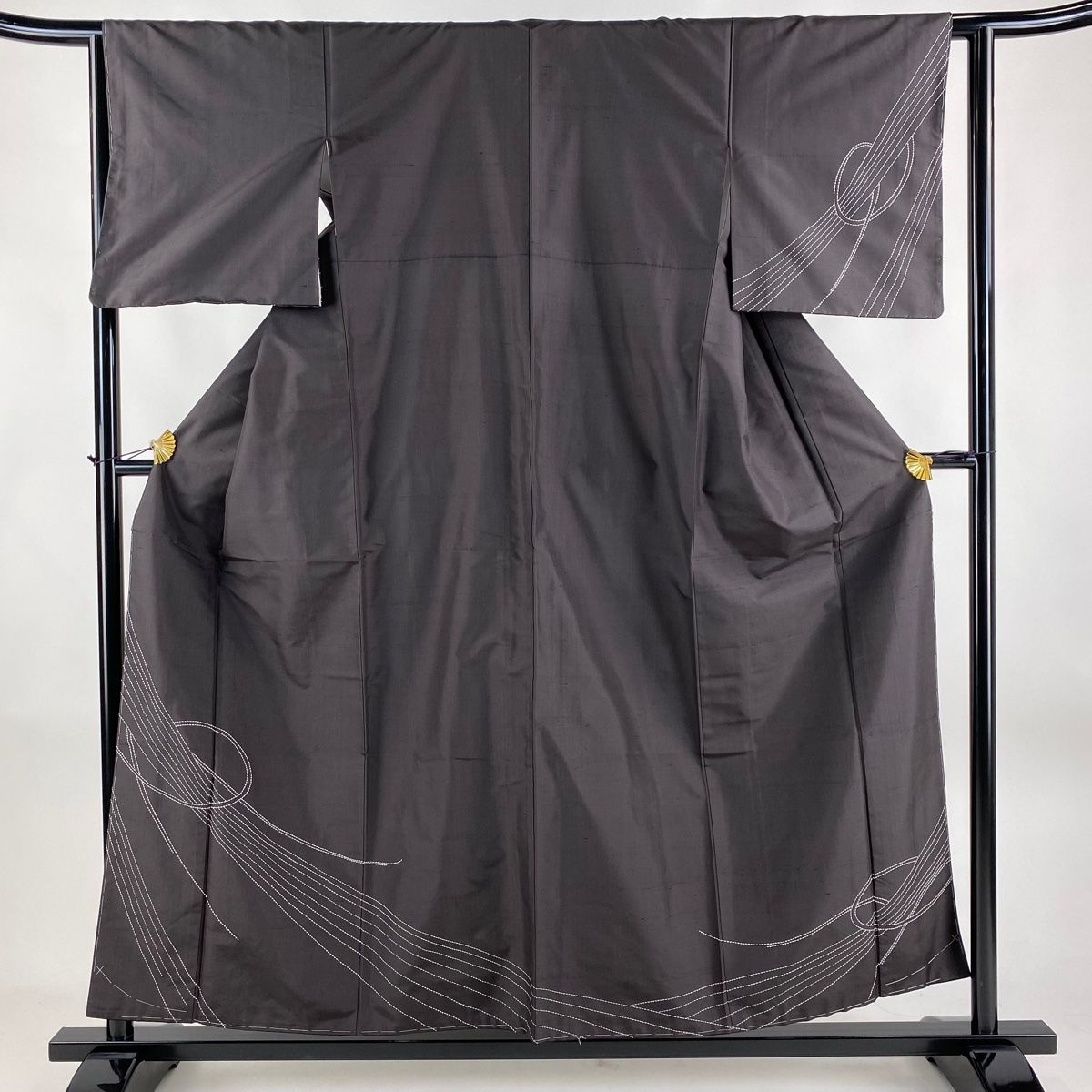 訪問着 身丈157.5cm 裄丈64cm M 袷 落款あり 鎌倉文 道長 刺繍 薄茶色  