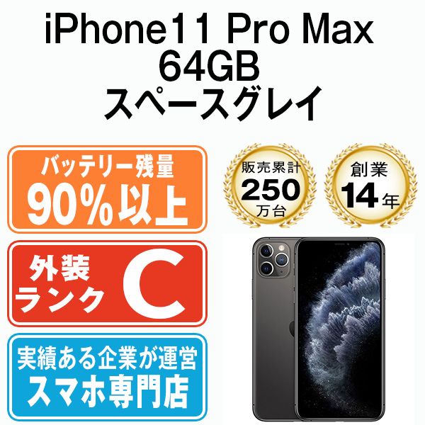 バッテリー90%以上 【中古】 iPhone11 Pro Max 64GB スペースグレイ SIMフリー 本体 スマホ iPhone 11 Pro  Max アイフォン アップル apple 【送料無料】 ip11pmmtm1185b - メルカリ