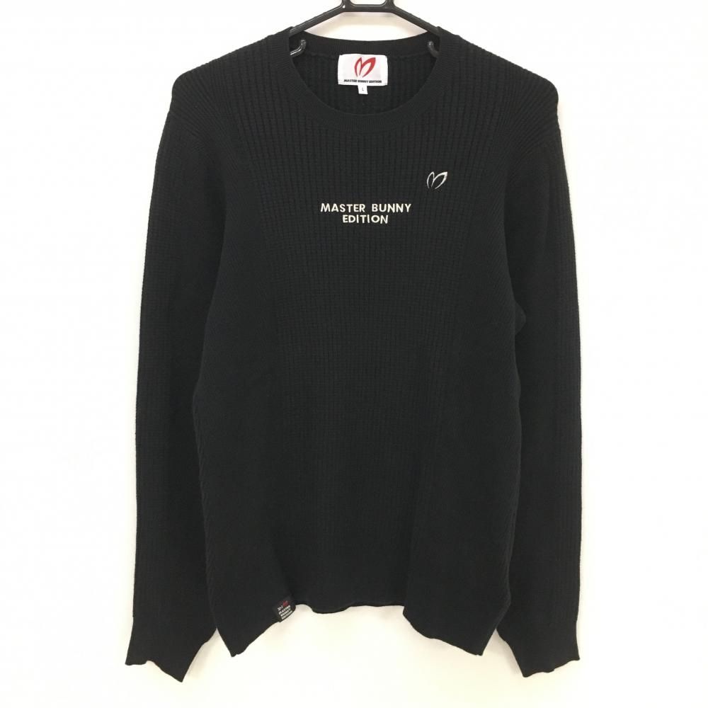 マスターバニー セーター 黒 胸元ロゴ コットン混 ニット メンズ 4 M ゴルフウェア MASTER BUNNY EDITION