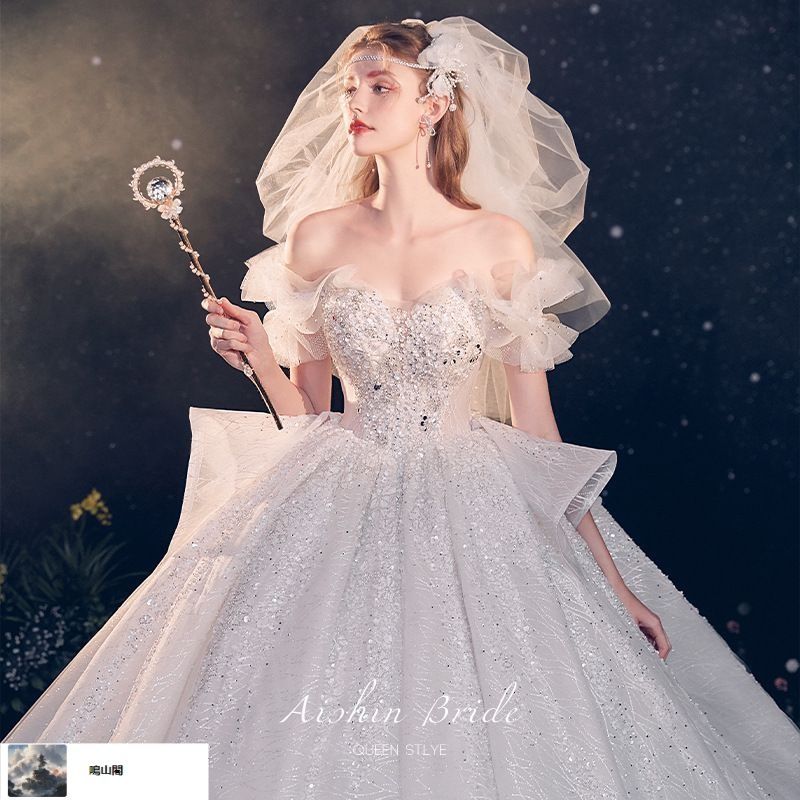 一字肩主婚 !-利用不可文字-! 2025 !-利用不可文字-! 廷風 質感 大トレーン プリンセススタイル-8.14LYC680夏の新生活