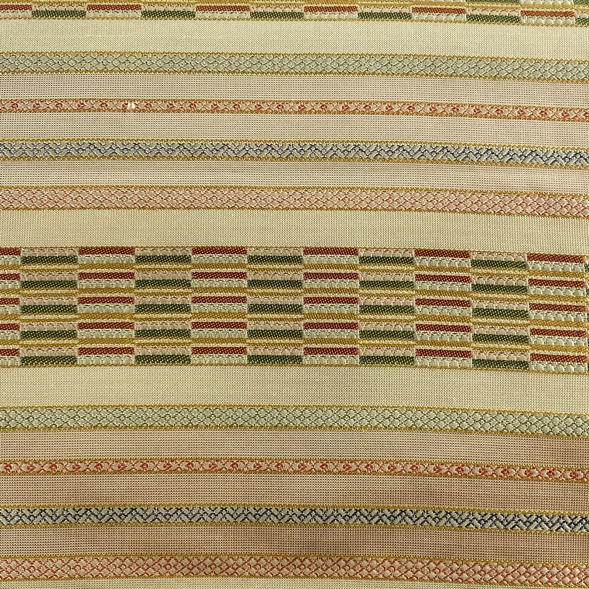 袋帯 美品 秀品 段縞 幾何学模様 ベージュ 全通 正絹 【中古