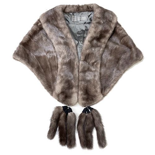 サガミンク ショール ブラウン しっぽ付き ストール SAGA MINK 幅広  