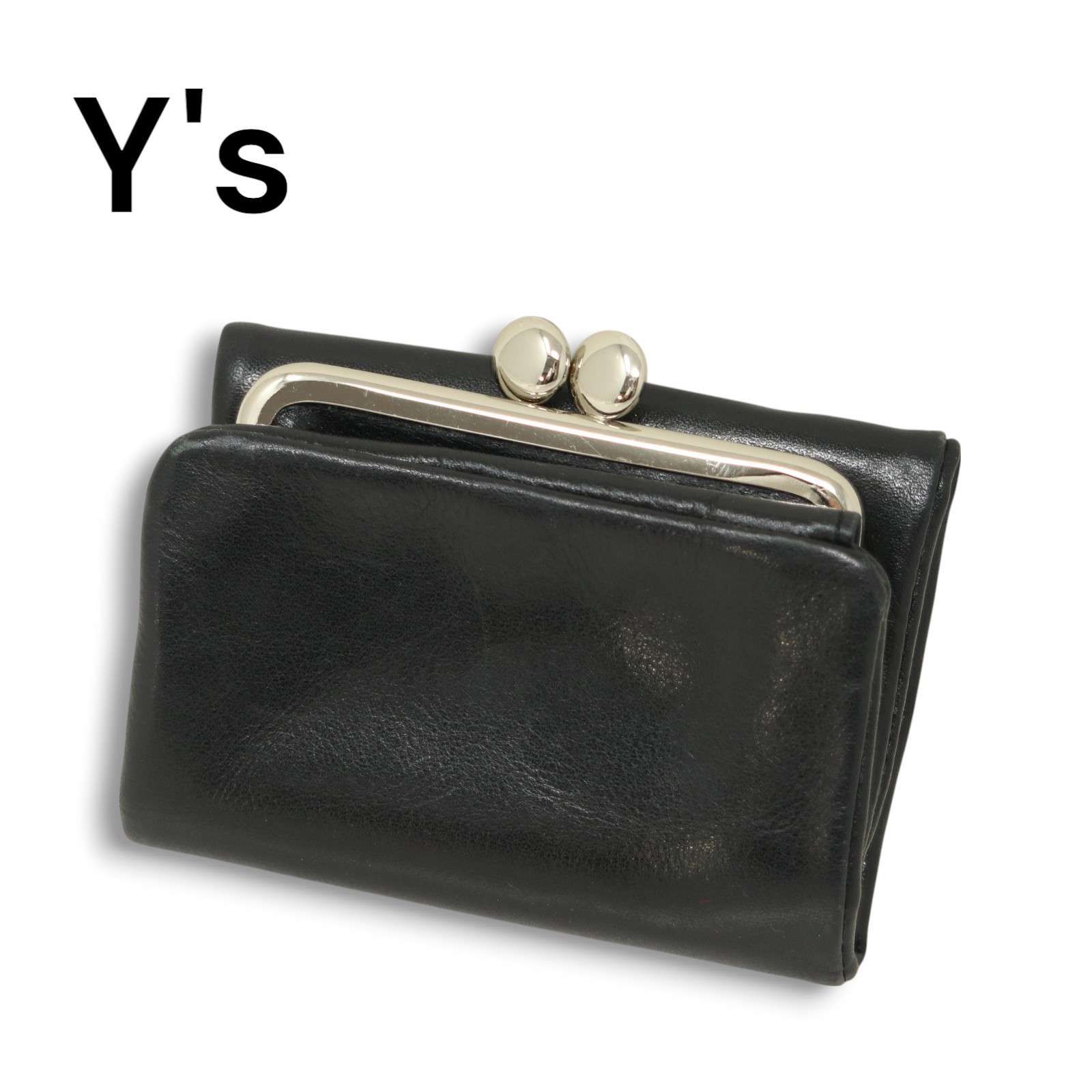 Y's ワイズ ヨウジヤマモト 通年 がま口☆ 2way レザー 三つ折り
