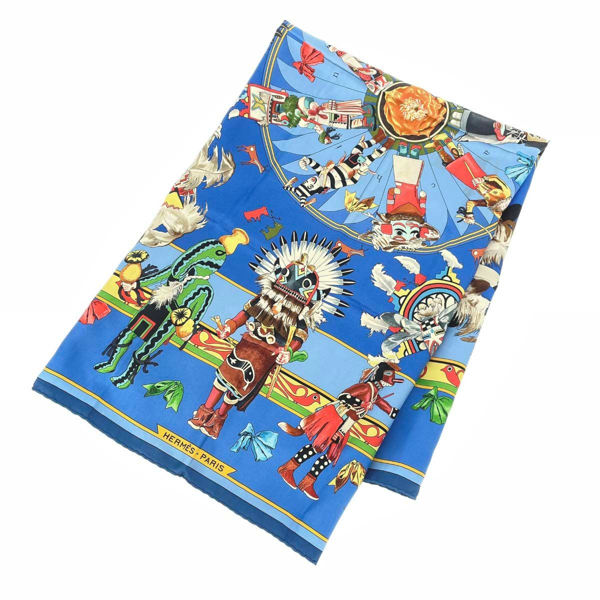 HERMES エルメス スカーフ カレ90 kachinas カチナ シルク100% ブルー レディース 240001164055