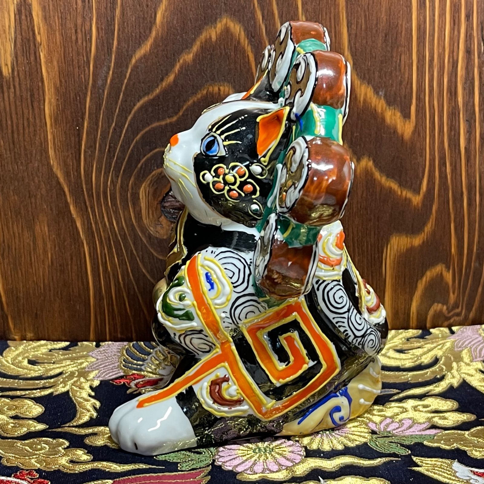 バラ売り可【願いが叶う】【風神雷神①】【九谷焼】招き猫 黒盛り
