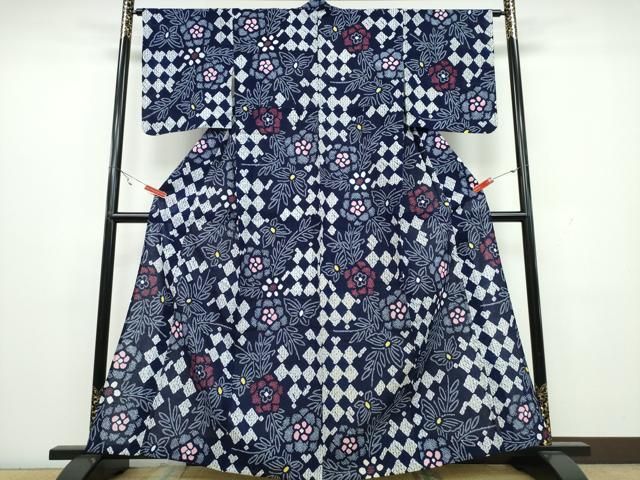 平和屋着物∴夏物 浴衣 有松鳴海絞り 枝花舞蝶文 綿 CAAW1138ng