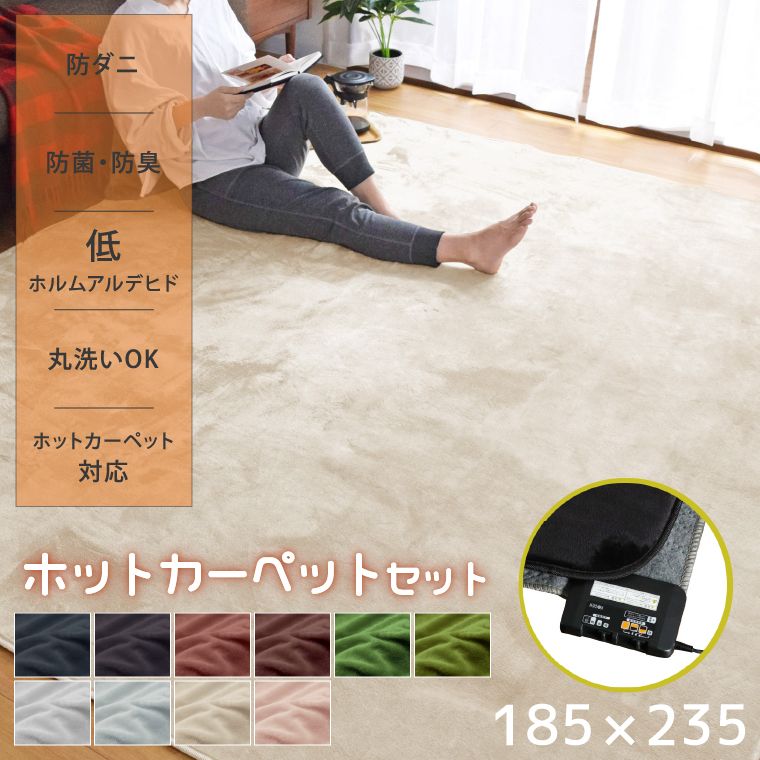 ラグ ホットカーペット 2点セット 3畳 約185×235cm 本体＋カバー マット北欧 ラグマット 電気カーペット 省エネ シンプル 無地