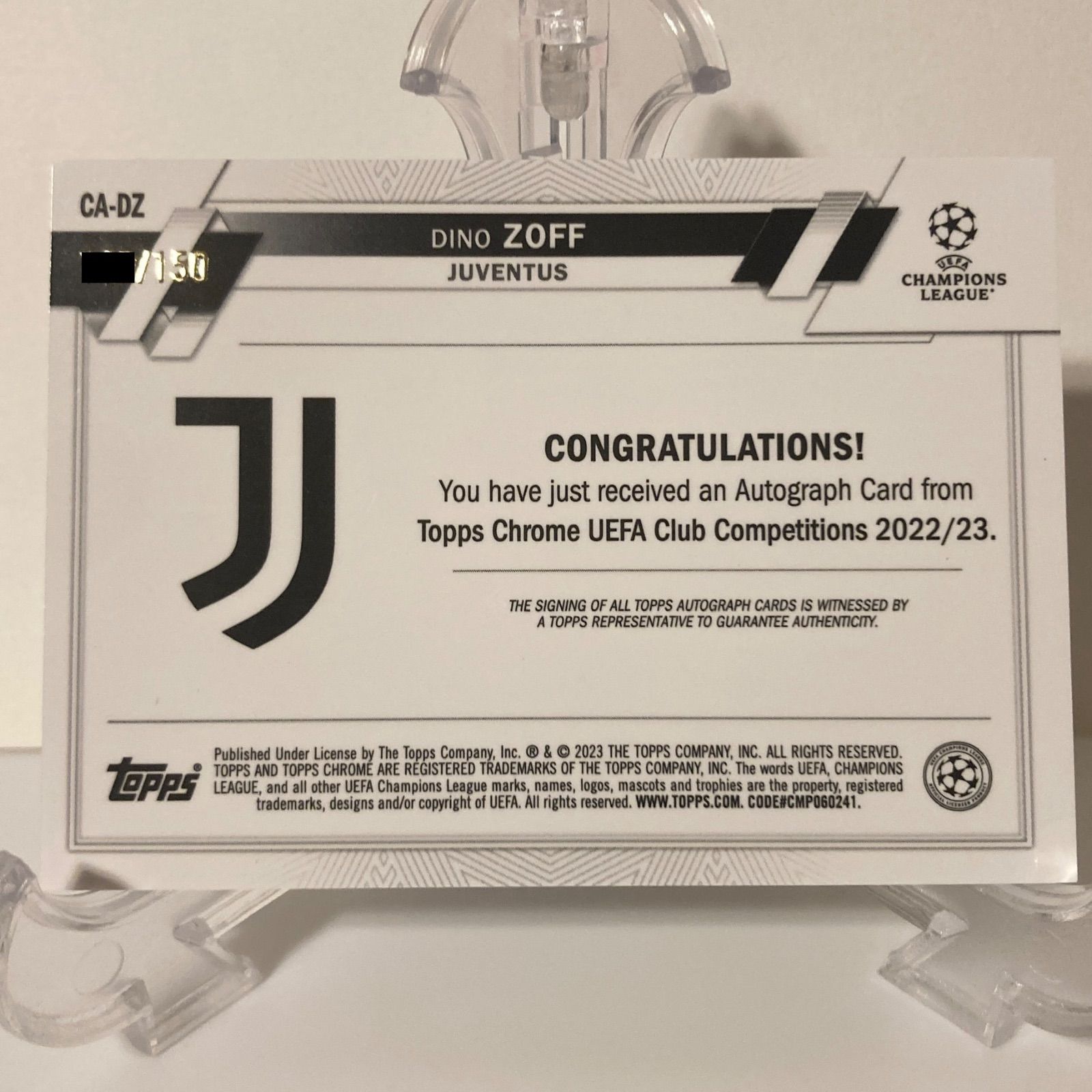 ディノ・ゾフ 直筆サイン 限定150枚 2022-23 Topps Chrome UEFA Dino 