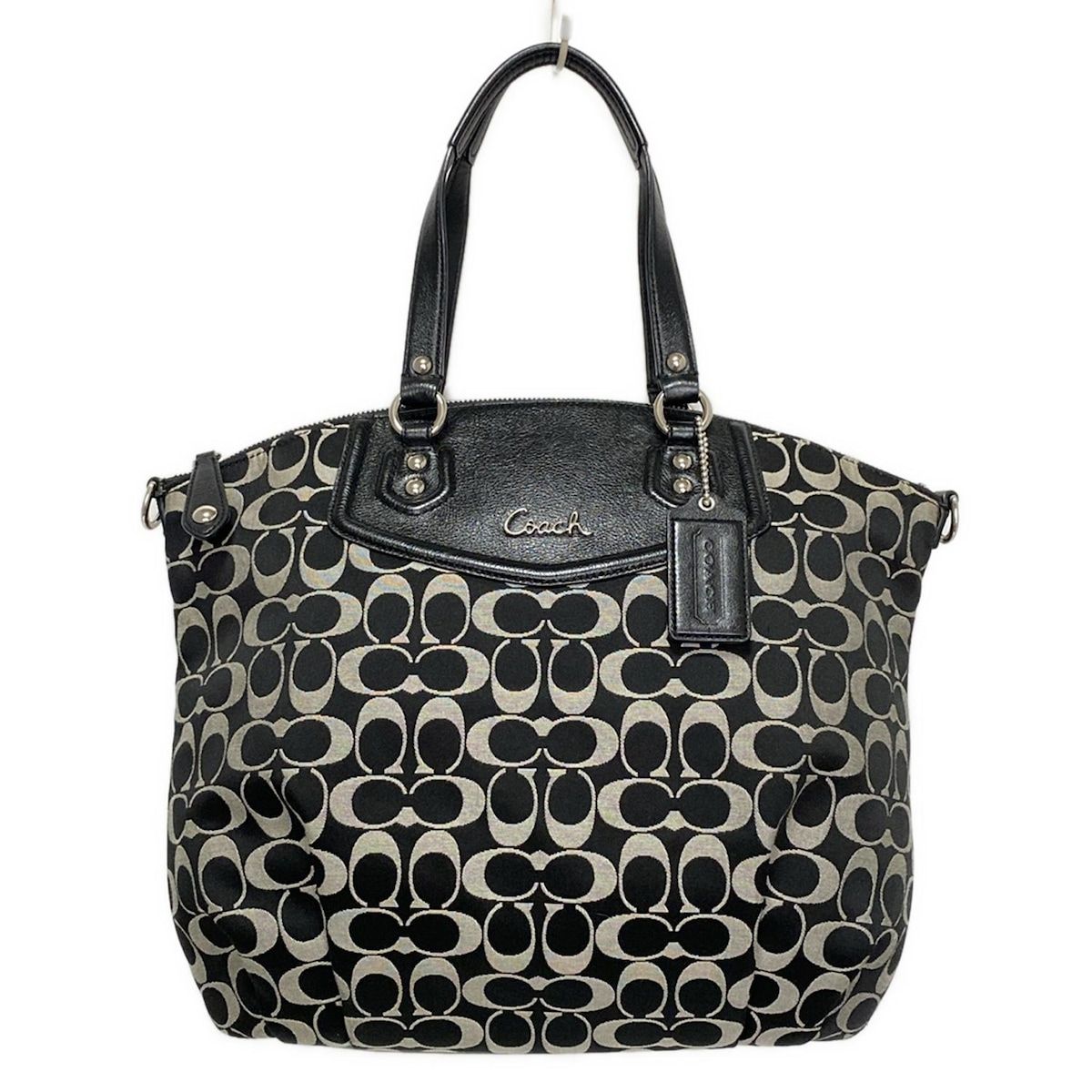 COACH コーチ トートバッグ アシュレイ シグネチャー NS サッチェルトートバッグ F 25185 黒×ライトグレー レザー
