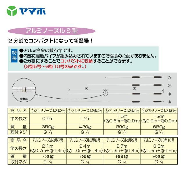 ヤマホ アルミパイプ製散布竿 アルミノーズルS型5号 G1|4 竿の長さ150cm 301345