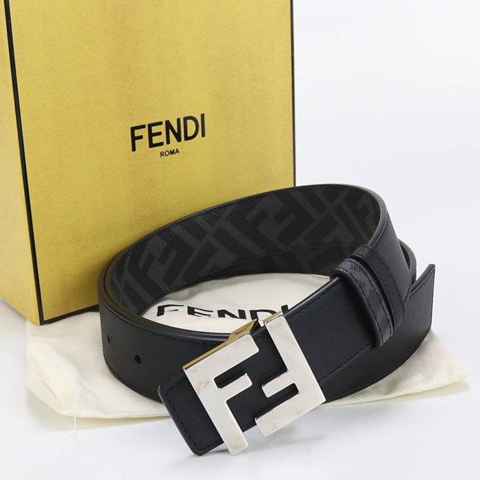 FENDI フェンディ リバーシブル FFスクエア 7C0424 ベルト カーフ|PVC メンズ