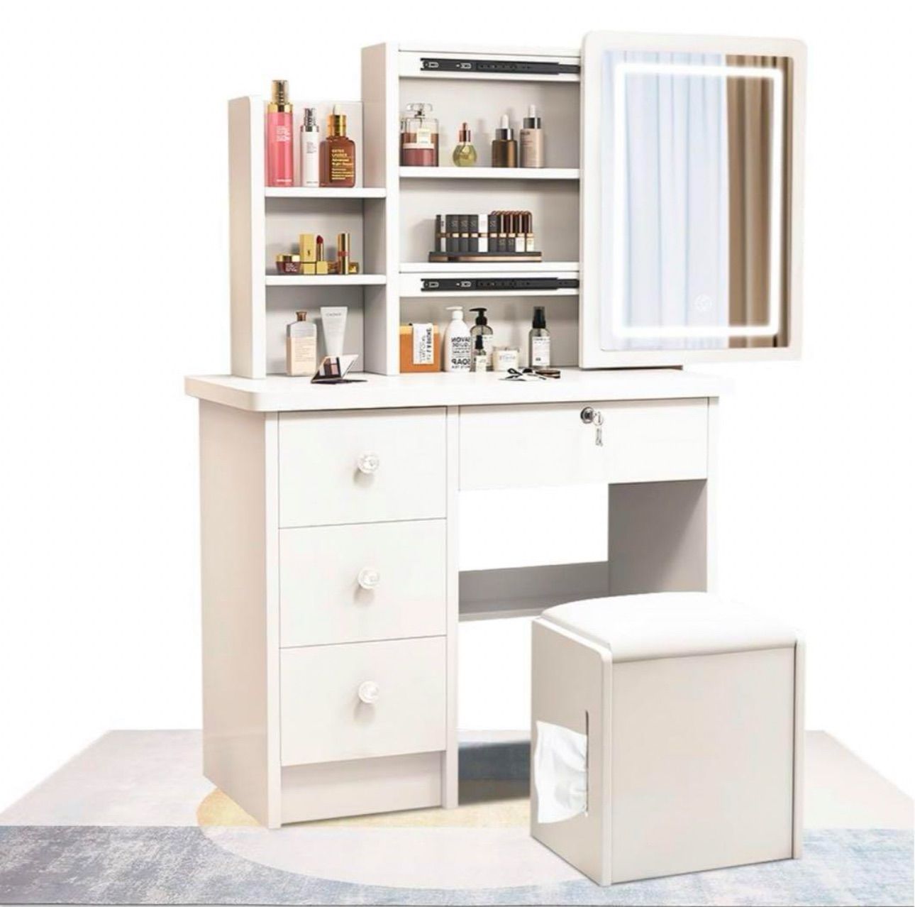 V01新品ドレッサー スツール付き 白色 高品質 女優ミラー 鏡台