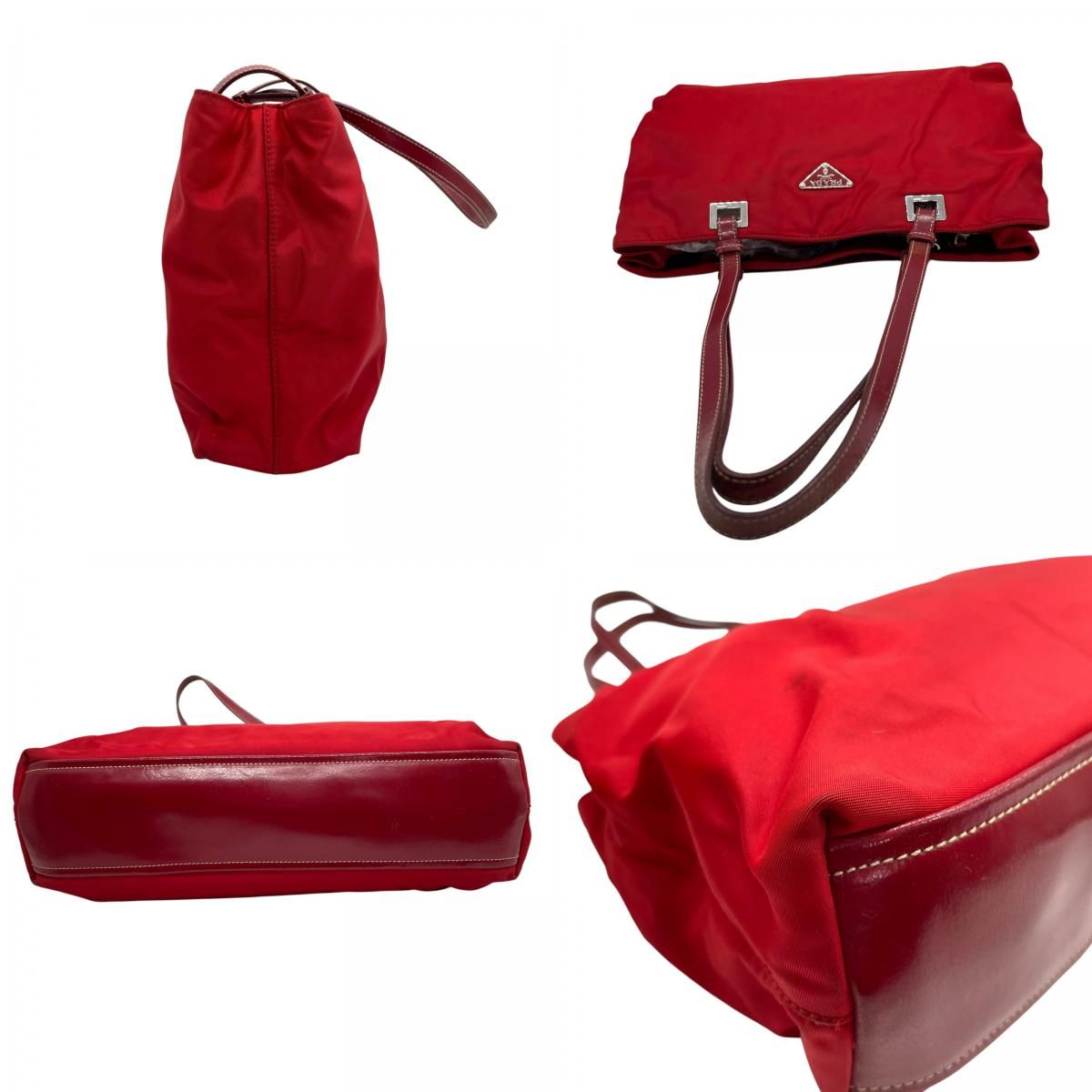 PRADA プラダ ハンドバッグ トートバッグ ナイロン レザー 赤