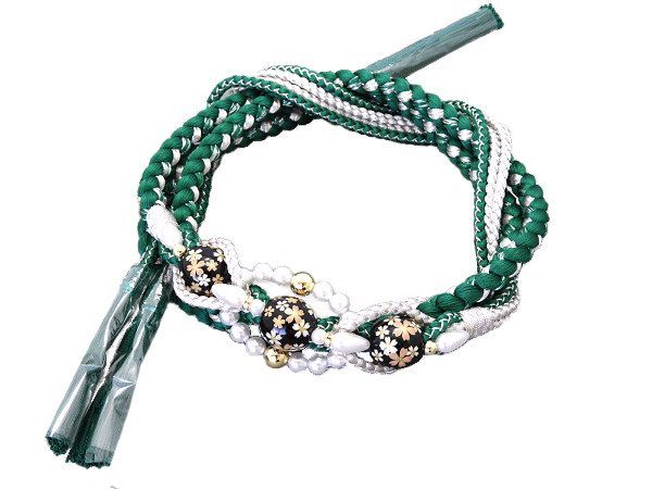 着物美人 み 帯締め パーツ付き くすみ 長尺 振袖帯締め 成人式帯締め 着物帯締め 組紐 紐 帯締めくすみ 帯締め緑 帯締め銀 振袖 着物 成人式 結婚式披露宴 パーティー 振袖用 振袖小物 着付け小物 緑 銀 パール 転写玉 m351413E