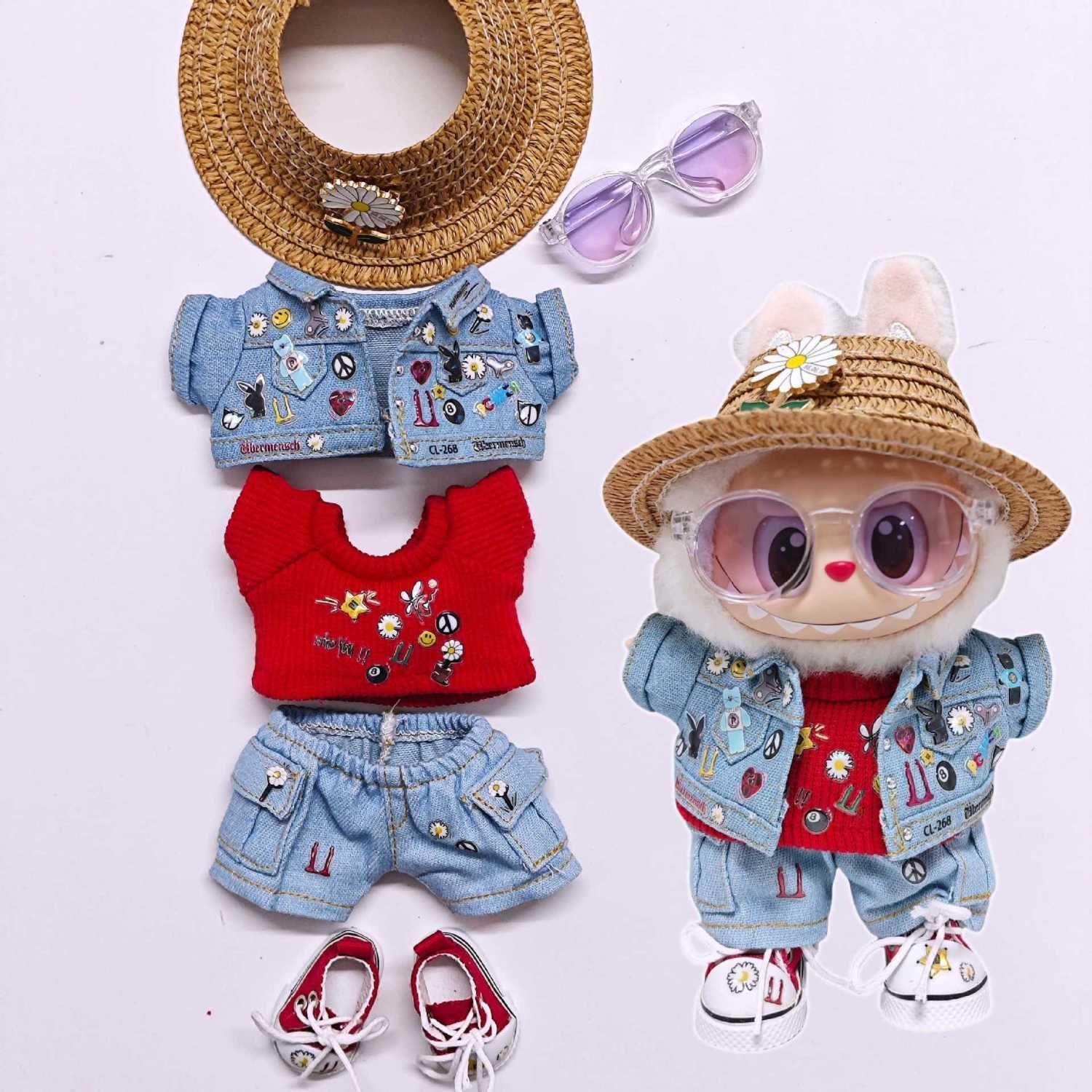 ぬいぐるみ服ラブブ服 デニム LABUBU ぬいぐるみ着 6点セット