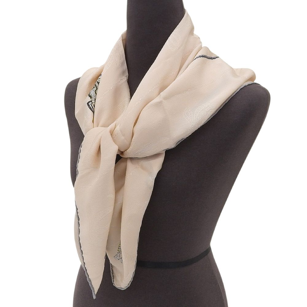 美品！カルティエ マストドゥカルティエ シルク スカーフ アイボリー 宝石柄 カルティエ マストドゥカルティエ シルク スカーフ アイボリー