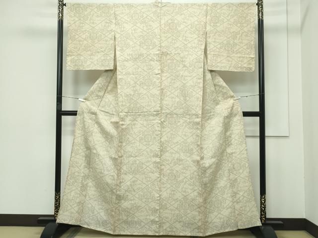 平和屋着物 上 本場結城紬 重要無形文化財 単衣 80亀甲 草花菱文 枯色地 CZAA3409s5