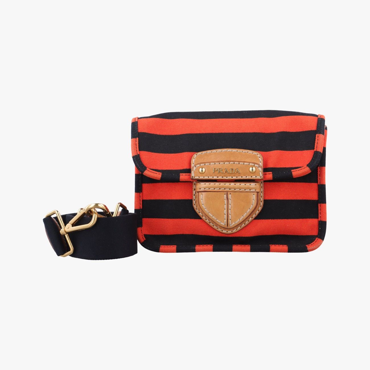 プラダPradaカナパ オレンジ×ブラック×ベージュ キャンパス BT0785 25