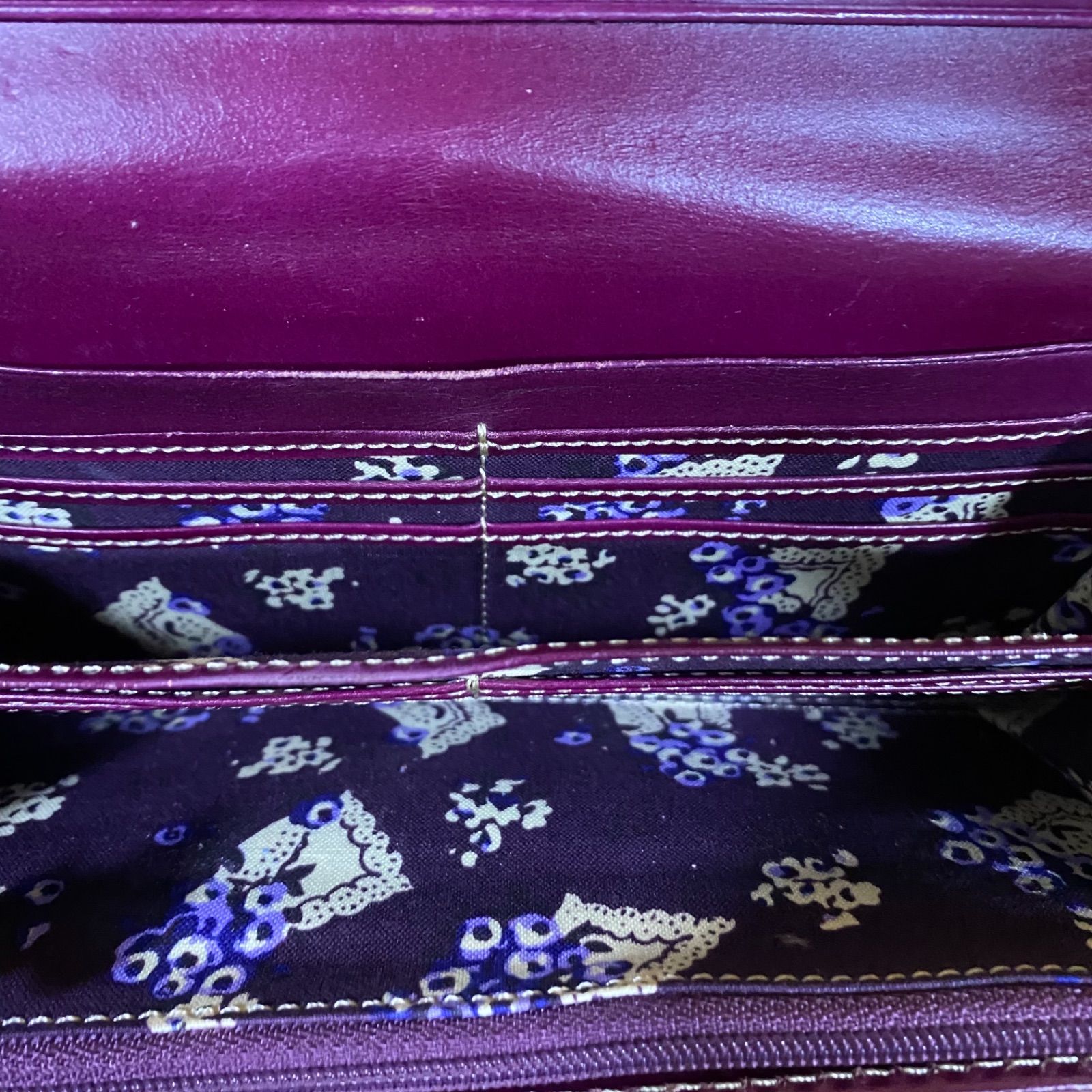 55 ANNASUI アナスイ がま口 長財布 花柄 蝶 レザー パープル 