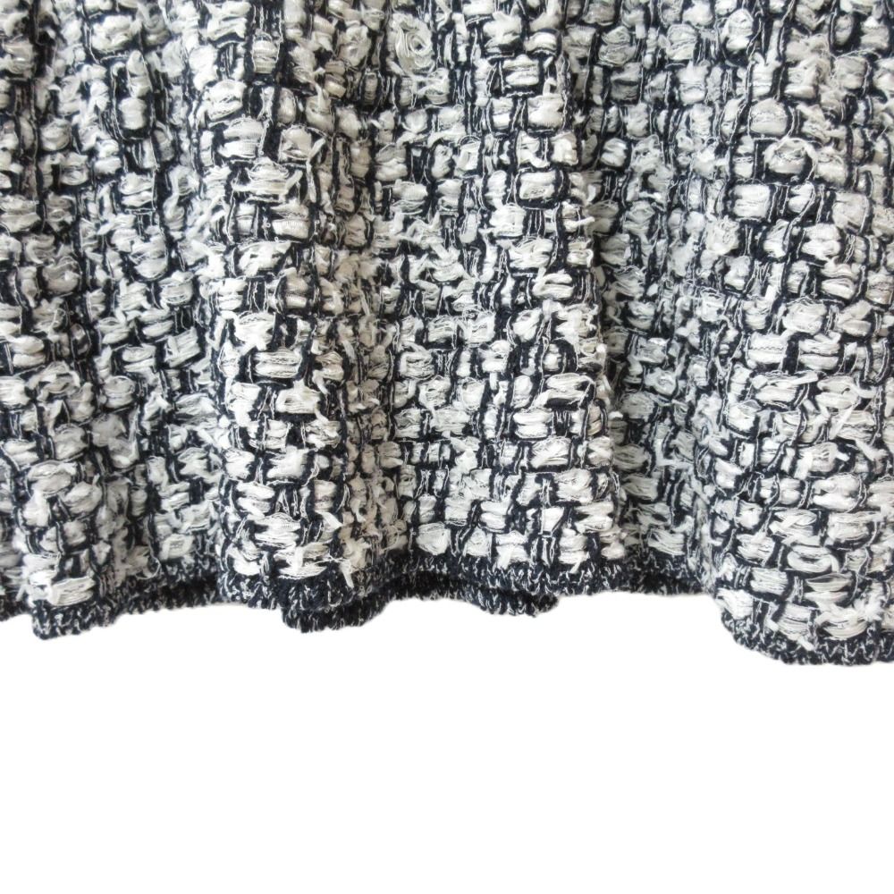 美品 22SS Rene ルネ パール クルーネック 七分袖 ツイード ニットカットソー チュニック 6212030 34 ネイビー ホワイト レディース 古着 中古 美品 22SS Rene ルネ パール クルーネック 七分袖 ツイード
