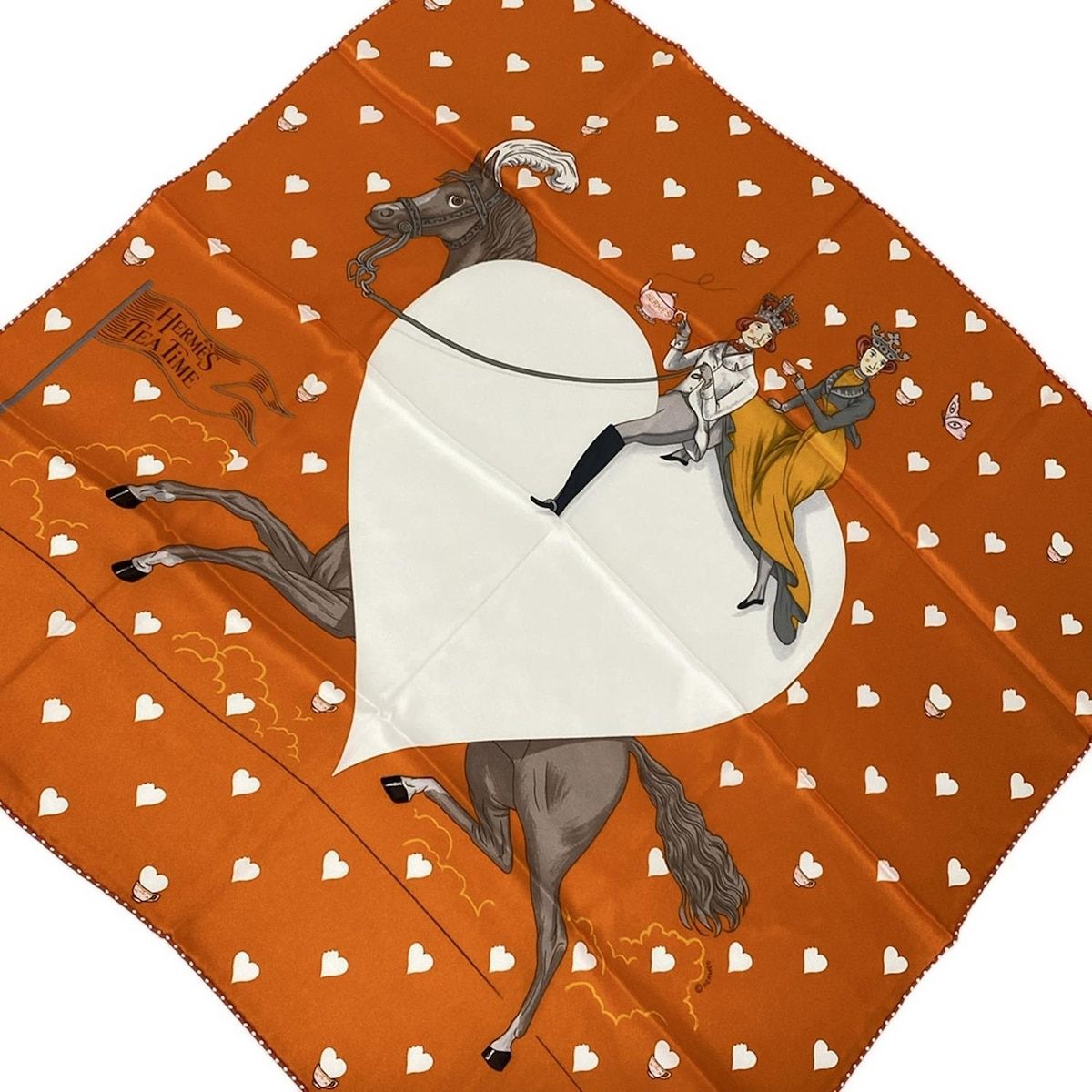HERMES エルメス スカーフ カレ70 オレンジ×マルチ HERMES TEA TIME シルク