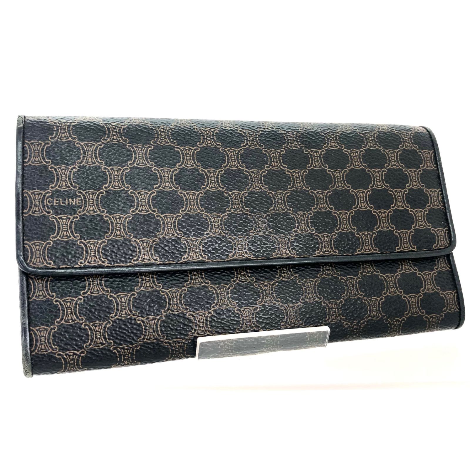 CELINE セリーヌ マカダム総柄 二つ折り長財布 PVC×レザー ブラック 
