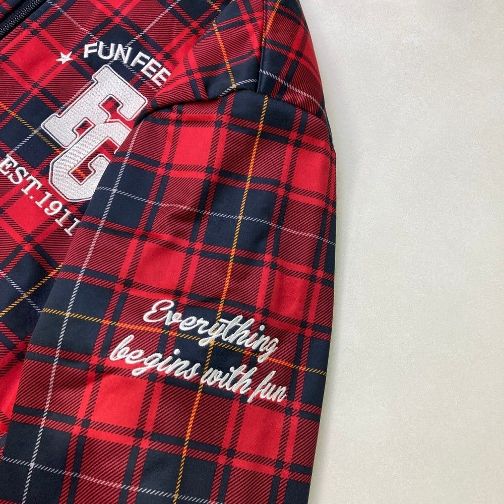 サイズ：L FILA GOLF フィラゴルフ  裏起毛 ジップジャケット チェック柄 レッド系 [240101415133] ゴルフウェア メンズ ストスト サイズ：L FILA GOLF フィラゴルフ 裏起毛 ジップジャケット