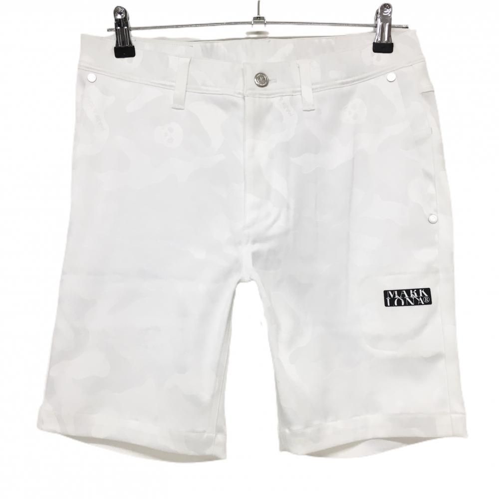 価格 マークアンドロナ ハーフパンツ 白 カモフラ柄織生地 ヒップスカル刺しゅう メンズ 44 S ゴルフウェア 20252年モデル MARK＆LONA