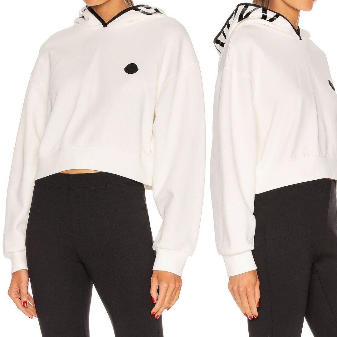 【新品未使用タグ付き】MONCLER クロップド ショート丈パーカー　L　白色 新品☆MONCLER Cropped Women Hoodie パーカー L 白 - メルカリ