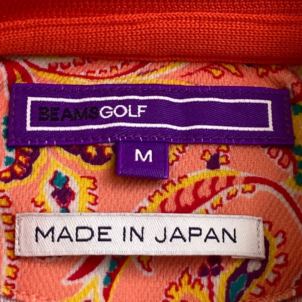 サイズ：M BEAMS GOLF ビームスゴルフ 半袖ポロシャツ ロゴ刺繍 総柄