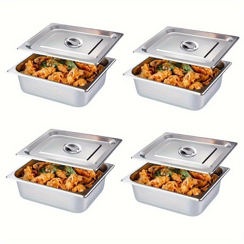 蓋付きステンレス製食事準備容器2個セット - 家庭、レストラン、ケータリング用の1/ 6/8/10 個ステンレス鋼プレートセット金属ディナー皿キャンプ用お手入れ簡単食器金属ピクニック食器