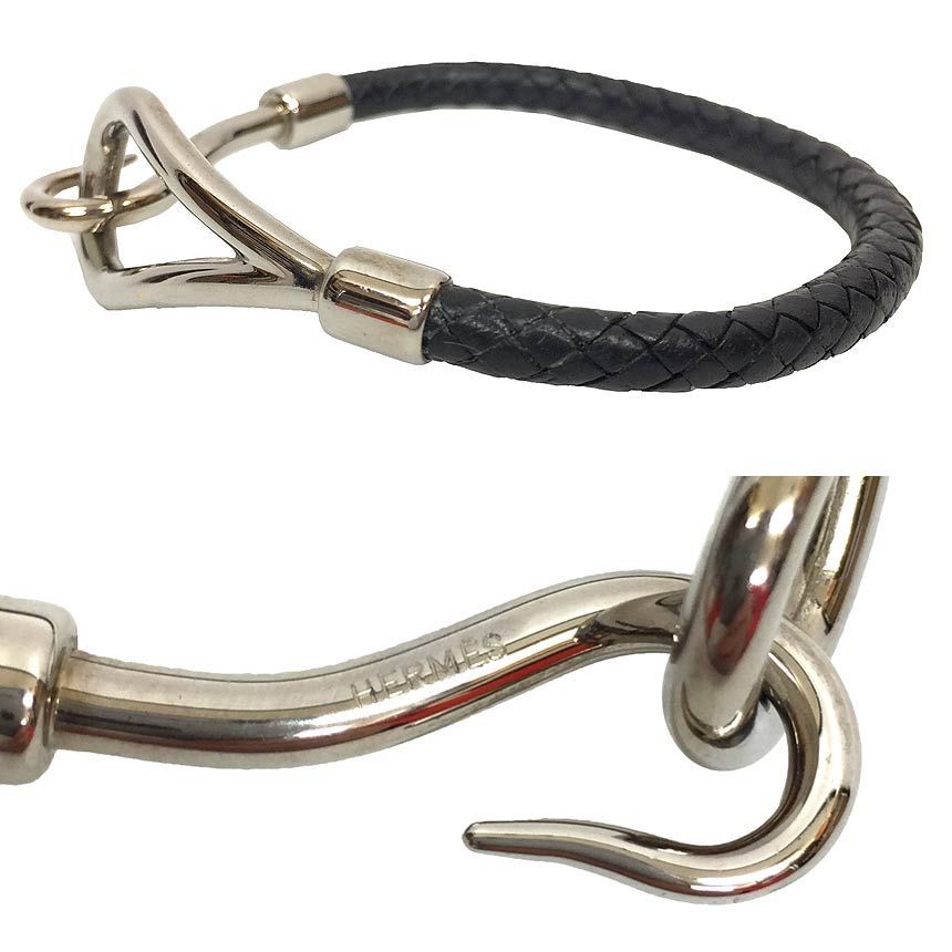 HERMES エルメス ジャンボH レザーブレスレット ブラック 黒