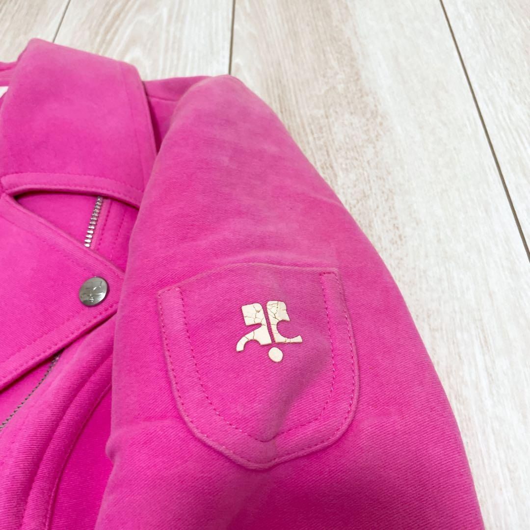 激 Y2K Archive courreges21 クレージュ ライダースジャケット ピンク ロゴ コットン レディース サイズ38 Vintage GULLKHAN_COM