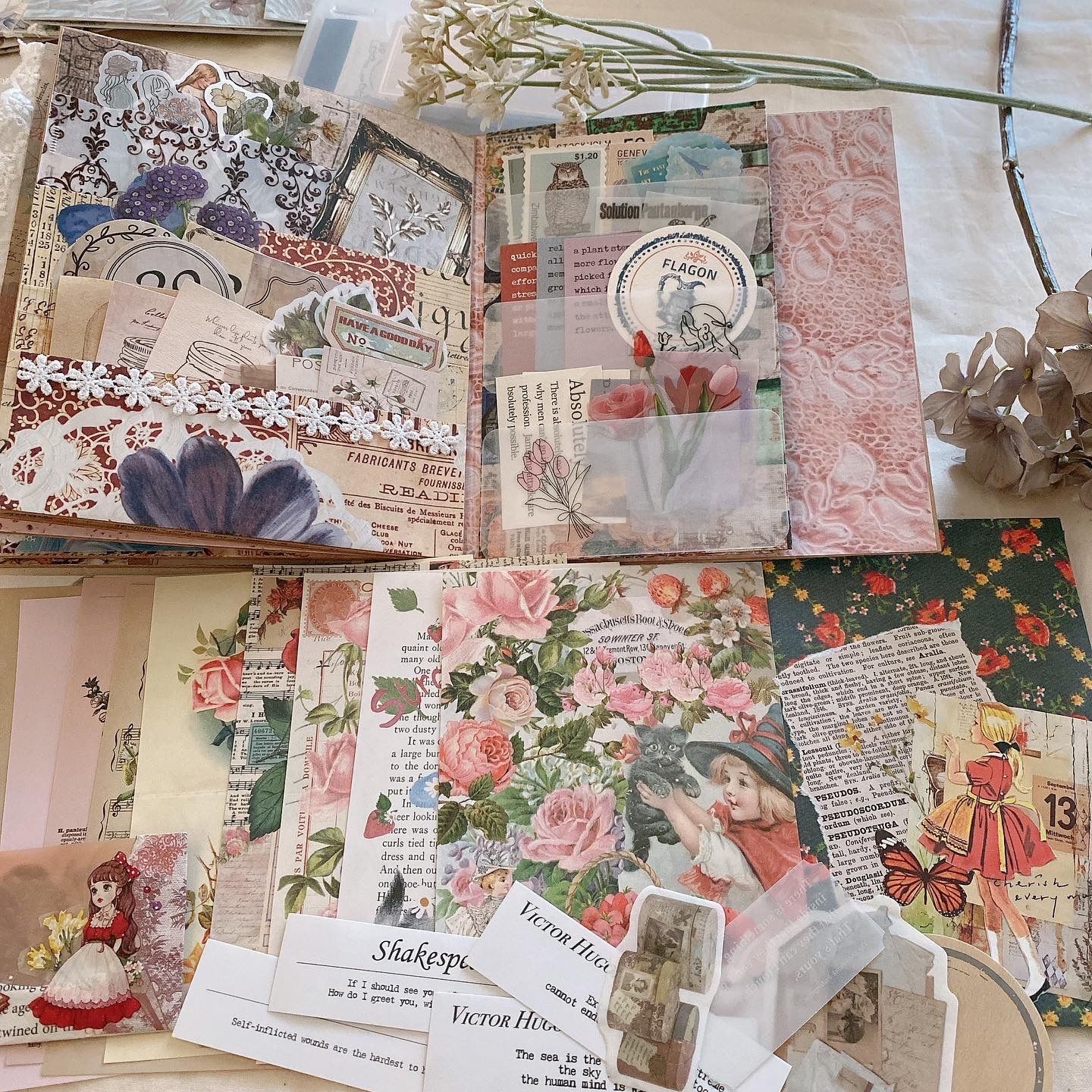 大容量♡昭和レトロ　おすそ分けファイル 昭和レトロ満載おすそ分け蛇腹ファイル昭和ラベル紙モノ大量当時もの